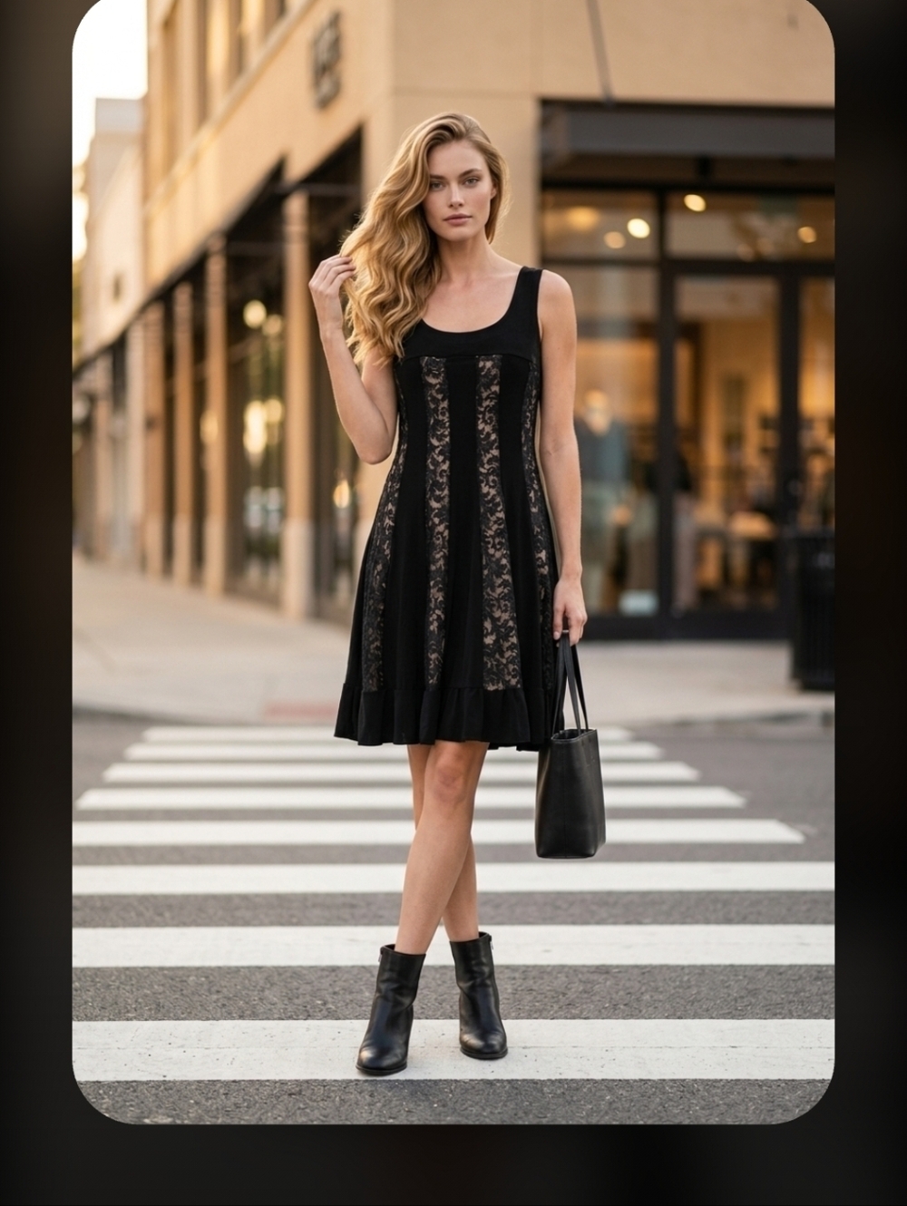 R&M Richards Black and Tan Lace Dress